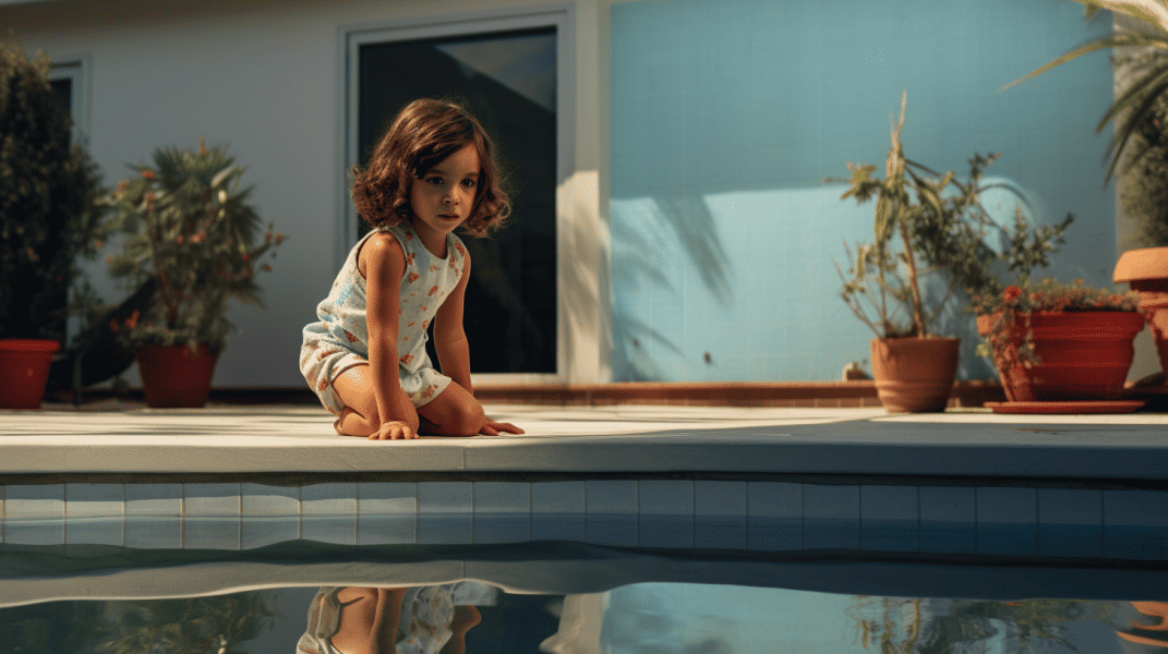 Little girl playing by the side of a pool
