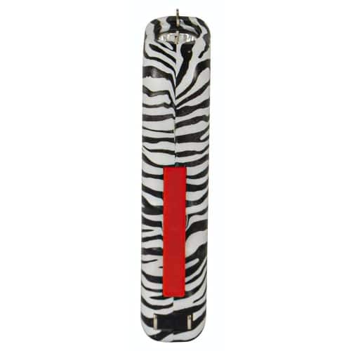 Zebra print yoga flame lighter with red ignition button, designed for style and convenience.