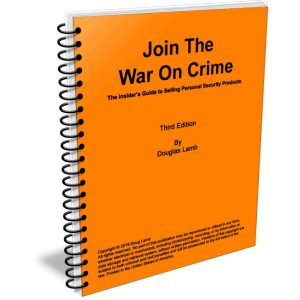 Orange book cover titled Join The War On Crime: Guide to Selling Personal Security Products, Third Edition by Douglas Lamb.